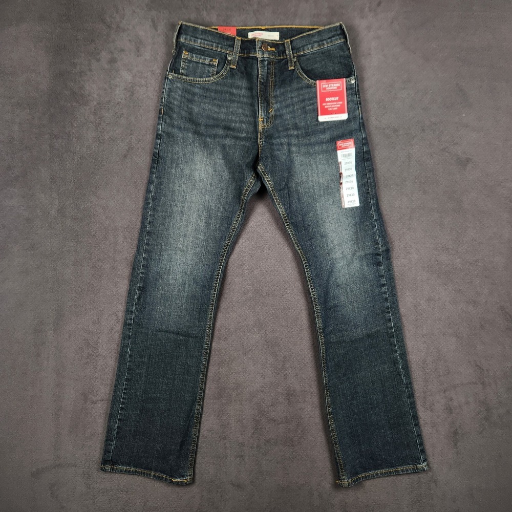 Levi Strauss Signature Jeans Mens 29x30 Blue Dark Wash Boot Cut Stretch NEW